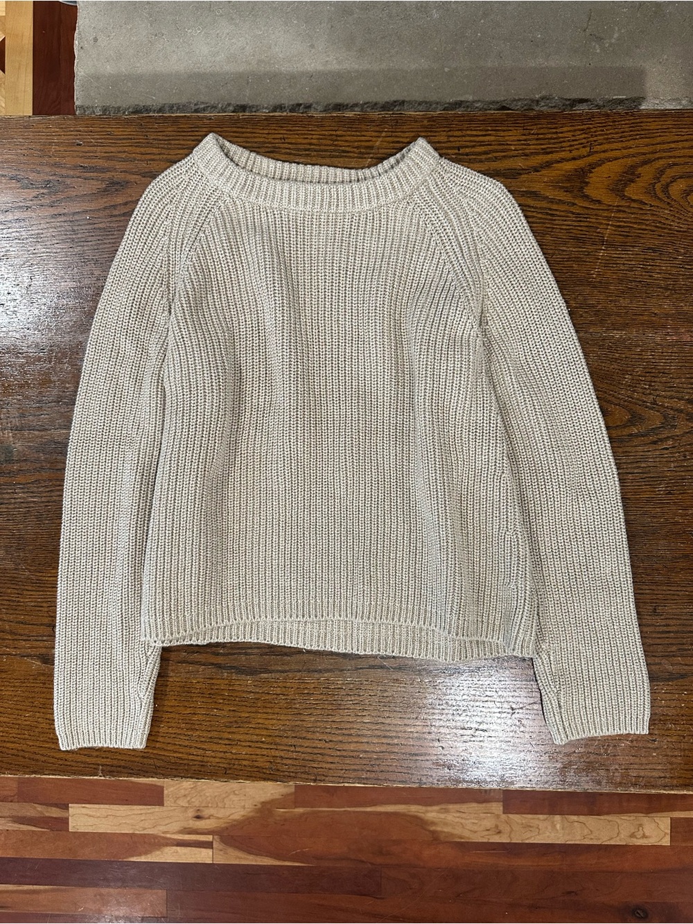 Quince Women’s 100% Organic Cotton Fisherman Crew Sweater in Oat / “Cement Marl”